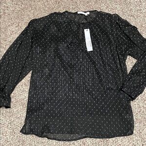 Melissa Nepton margaret sheer Black keyhole neck Women's blouse